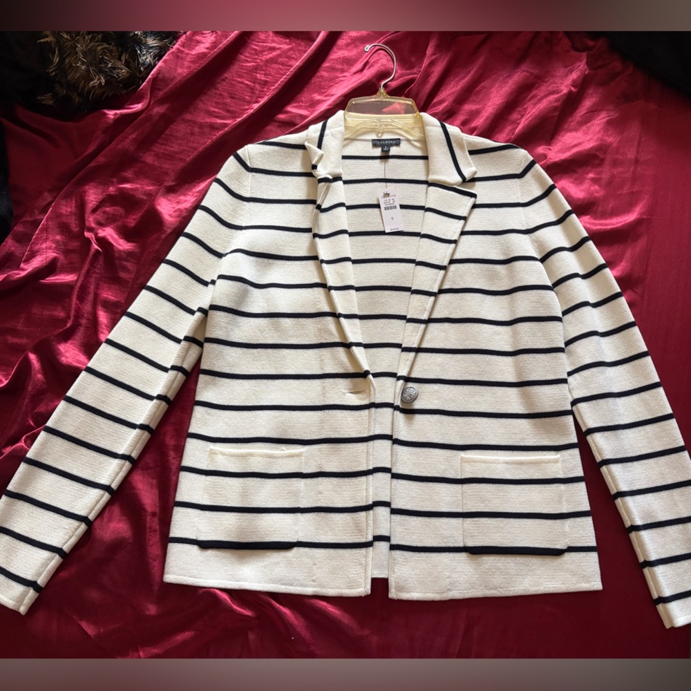 Talbots Striped Notch Collar Sweater Jacket